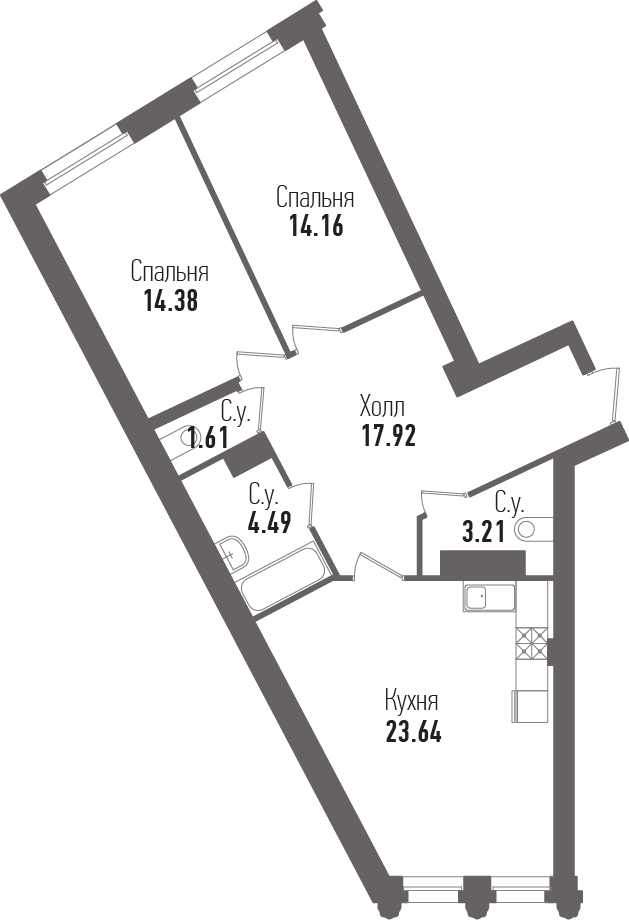 2-комнатная, 79 м² — ЖК ЖК "Esper Club"