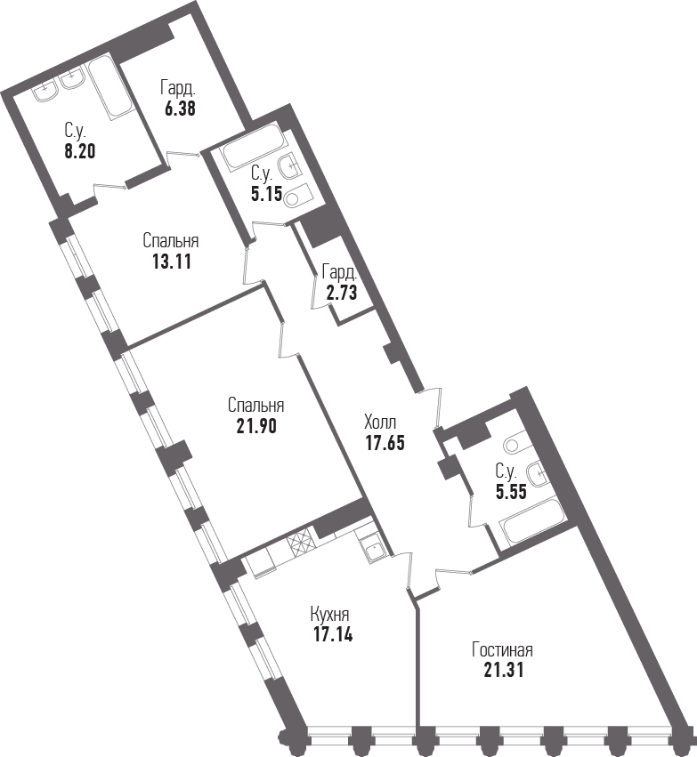 3-комнатная, 119 м² — ЖК ЖК "Esper Club"
