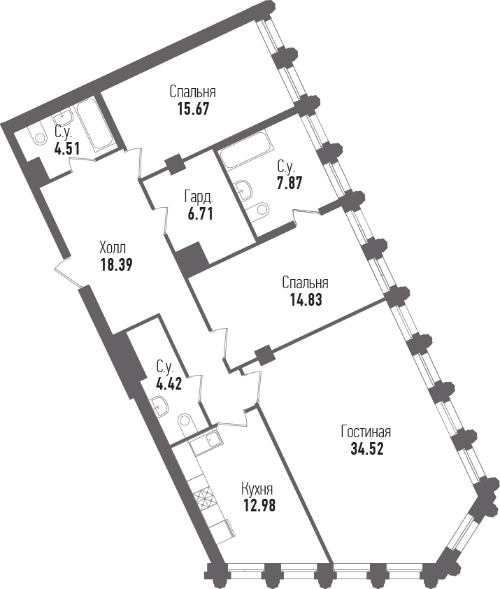 3-комнатная, 120 м² — ЖК ЖК "Esper Club"