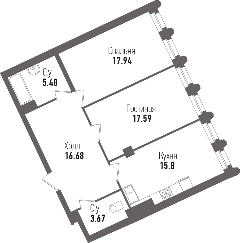 2-комнатная, 77 м² — ЖК ЖК "Esper Club"