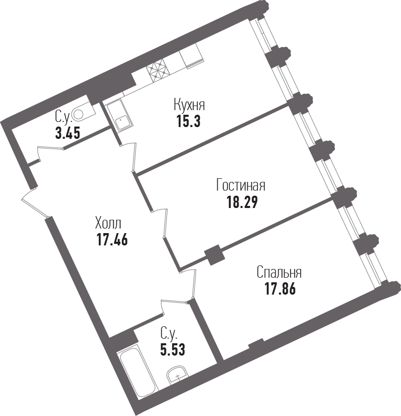 2-комнатная, 78 м² — ЖК ЖК "Esper Club"