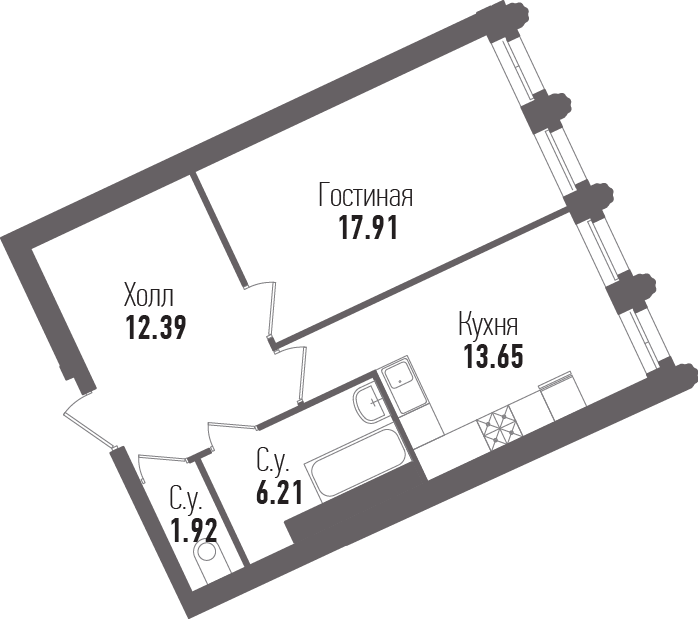 1-комнатная, 52 м² — ЖК ЖК "Esper Club"