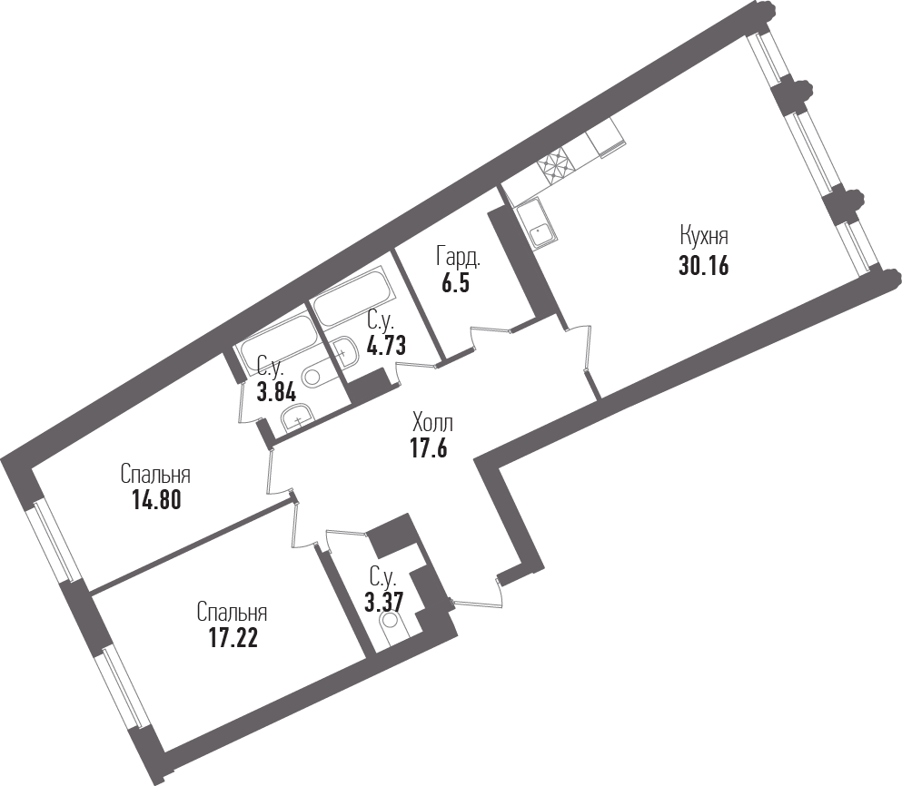 2-комнатная, 98 м² — ЖК ЖК "Esper Club"