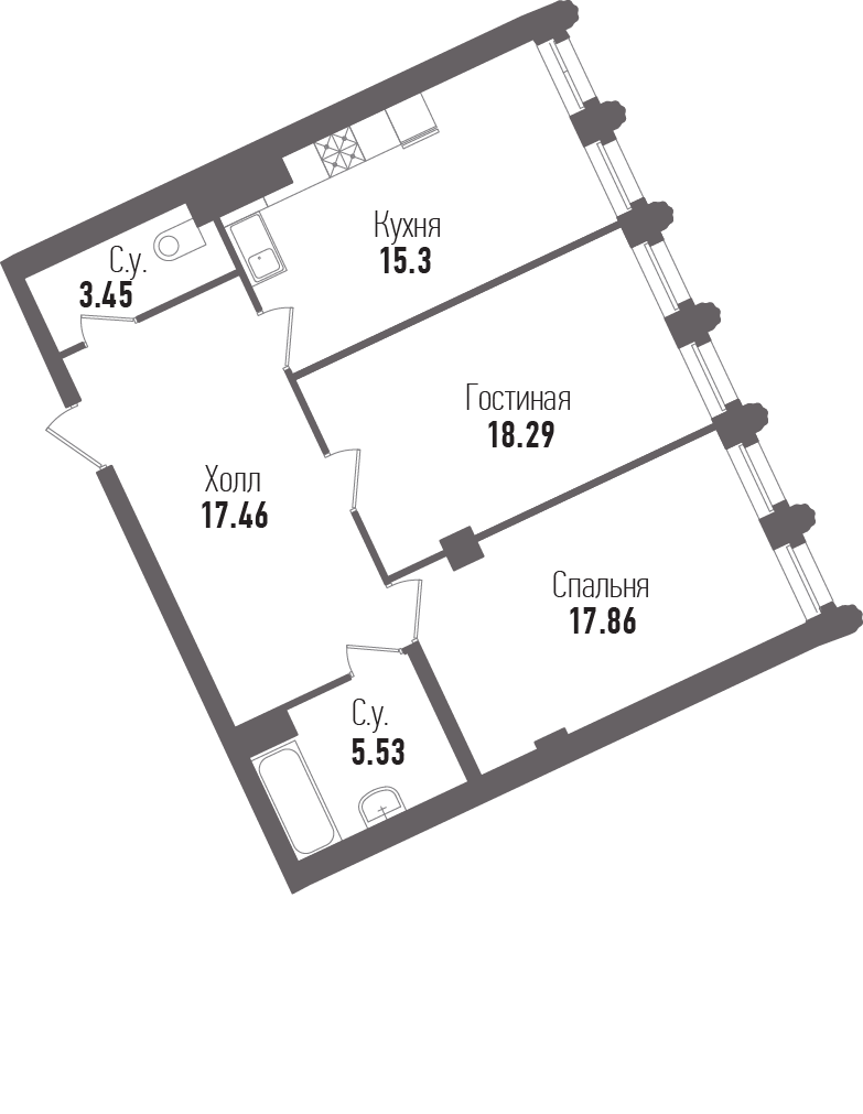 2-комнатная, 78 м² — ЖК ЖК "Esper Club"