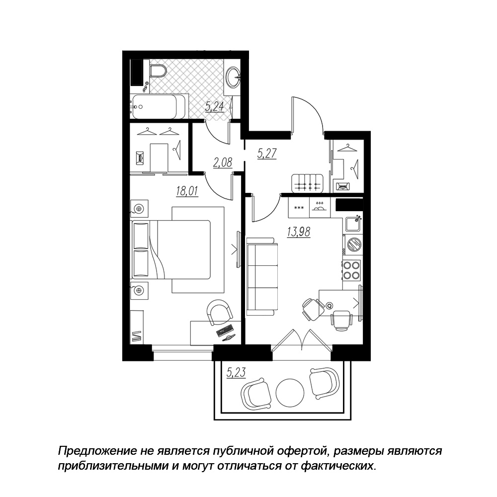 1-комнатная, 46 м² — ЖК ЖК Петровская доминанта