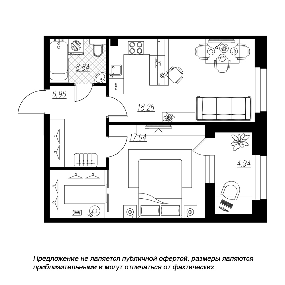 1-комнатная, 49 м² — ЖК ЖК Петровская доминанта
