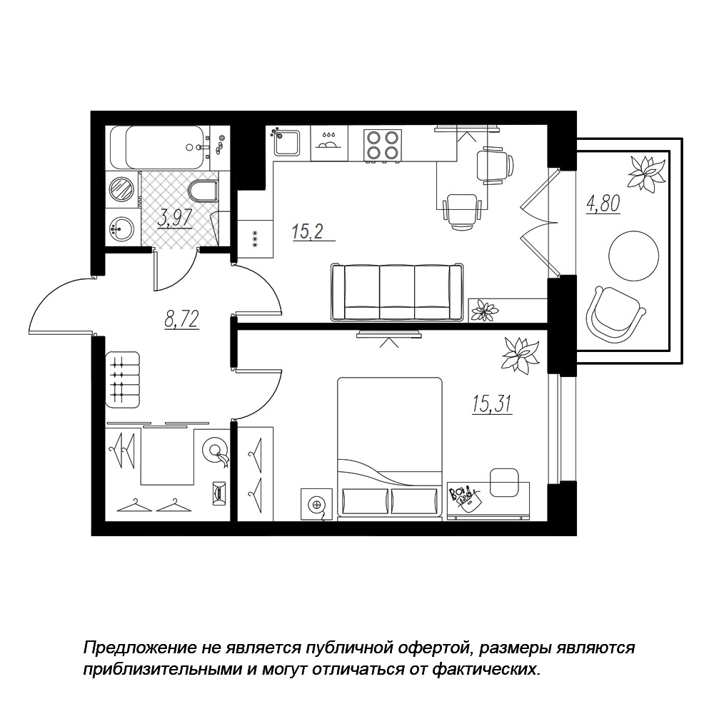 1-комнатная, 45 м² — ЖК ЖК Петровская доминанта