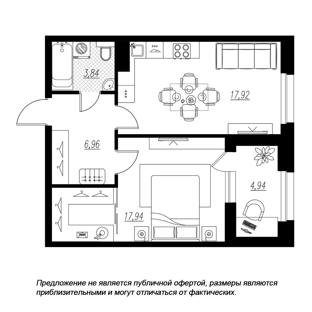 1-комнатная, 49 м² — ЖК ЖК Петровская доминанта