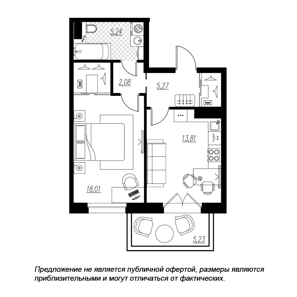 1-комнатная, 46 м² — ЖК ЖК Петровская доминанта