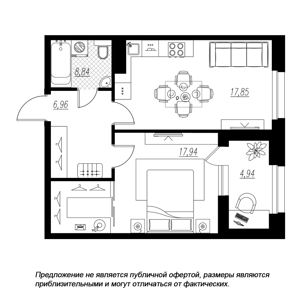 1-комнатная, 49 м² — ЖК ЖК Петровская доминанта