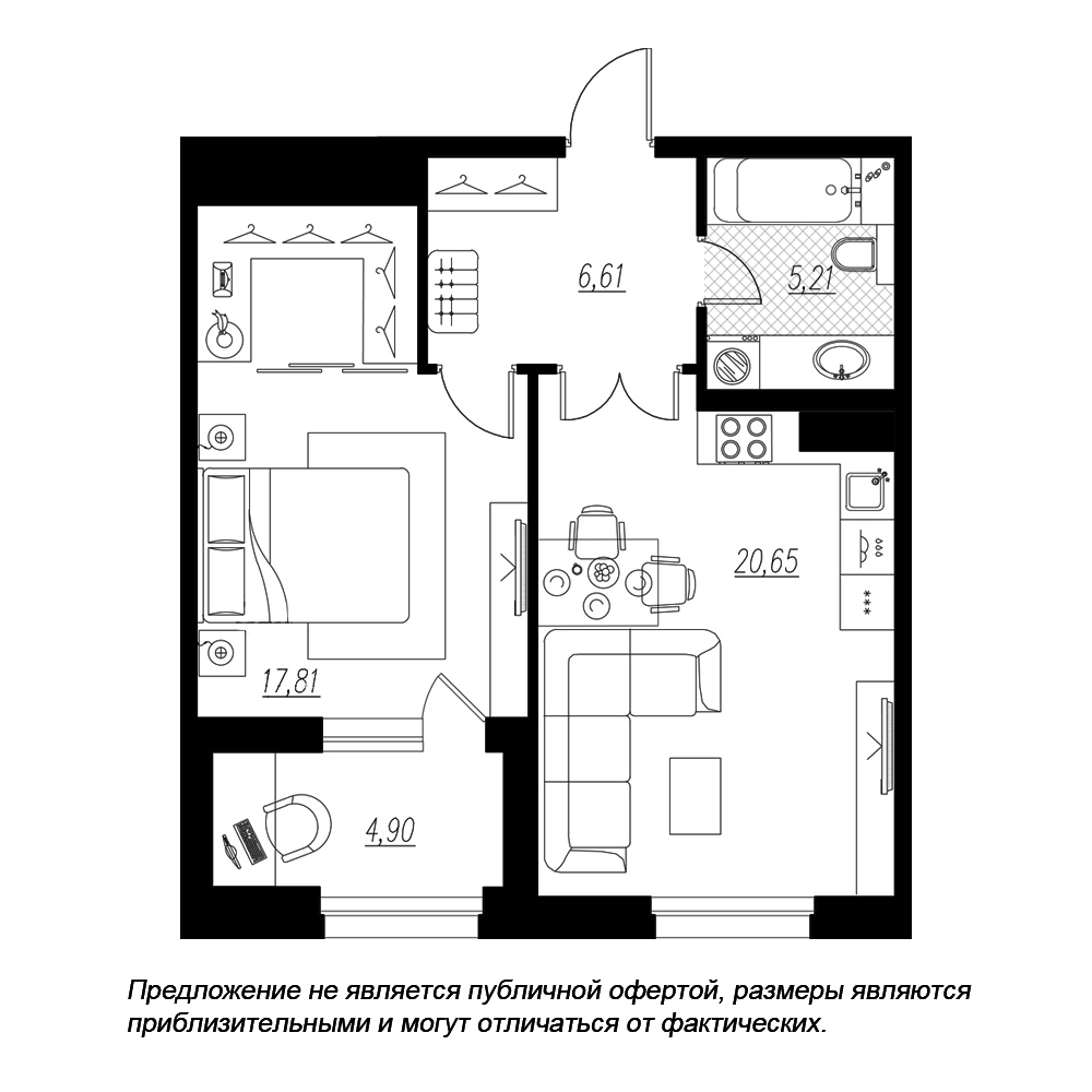 1-комнатная, 53 м² — ЖК ЖК Петровская доминанта