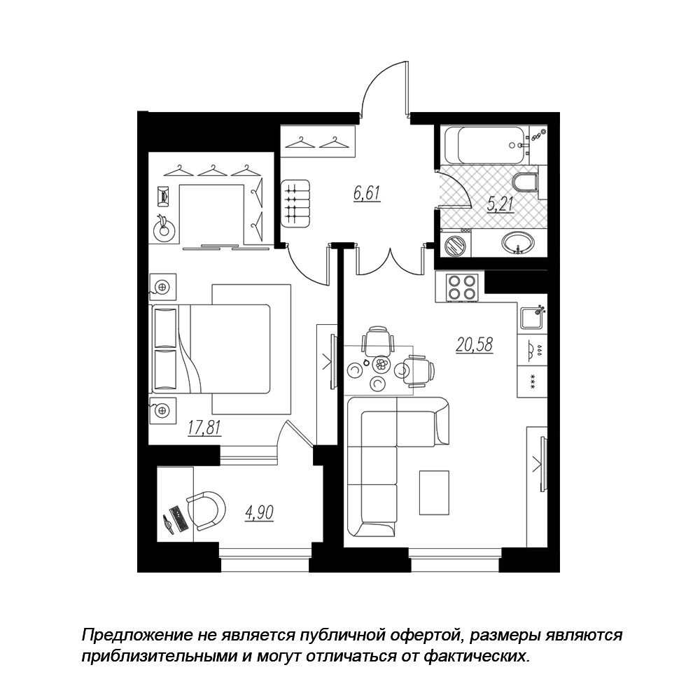 1-комнатная, 53 м² — ЖК ЖК Петровская доминанта