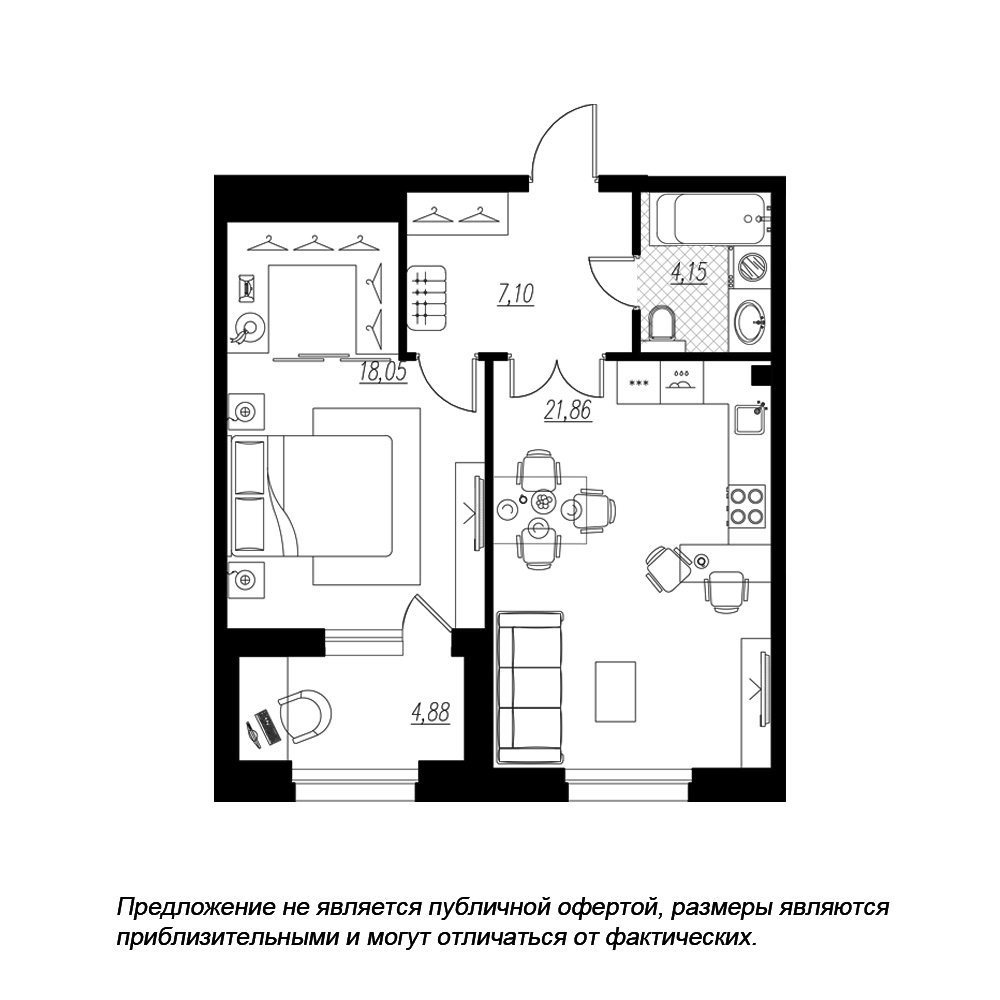 1-комнатная, 54 м² — ЖК ЖК Петровская доминанта