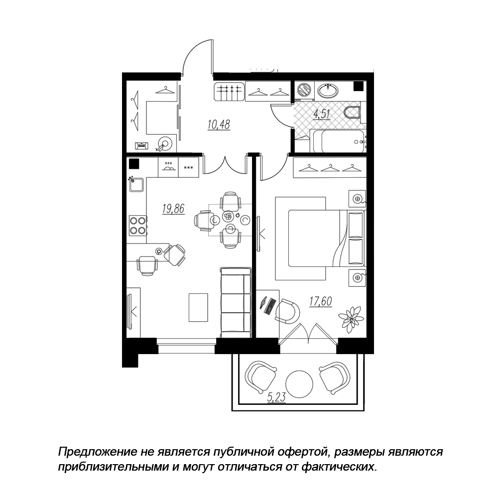 1-комнатная, 54 м² — ЖК ЖК Петровская доминанта
