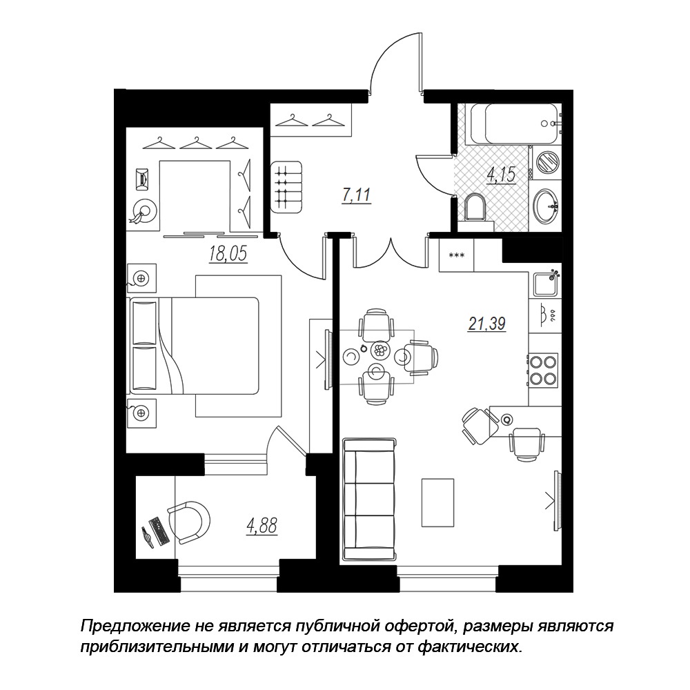 1-комнатная, 53 м² — ЖК ЖК Петровская доминанта
