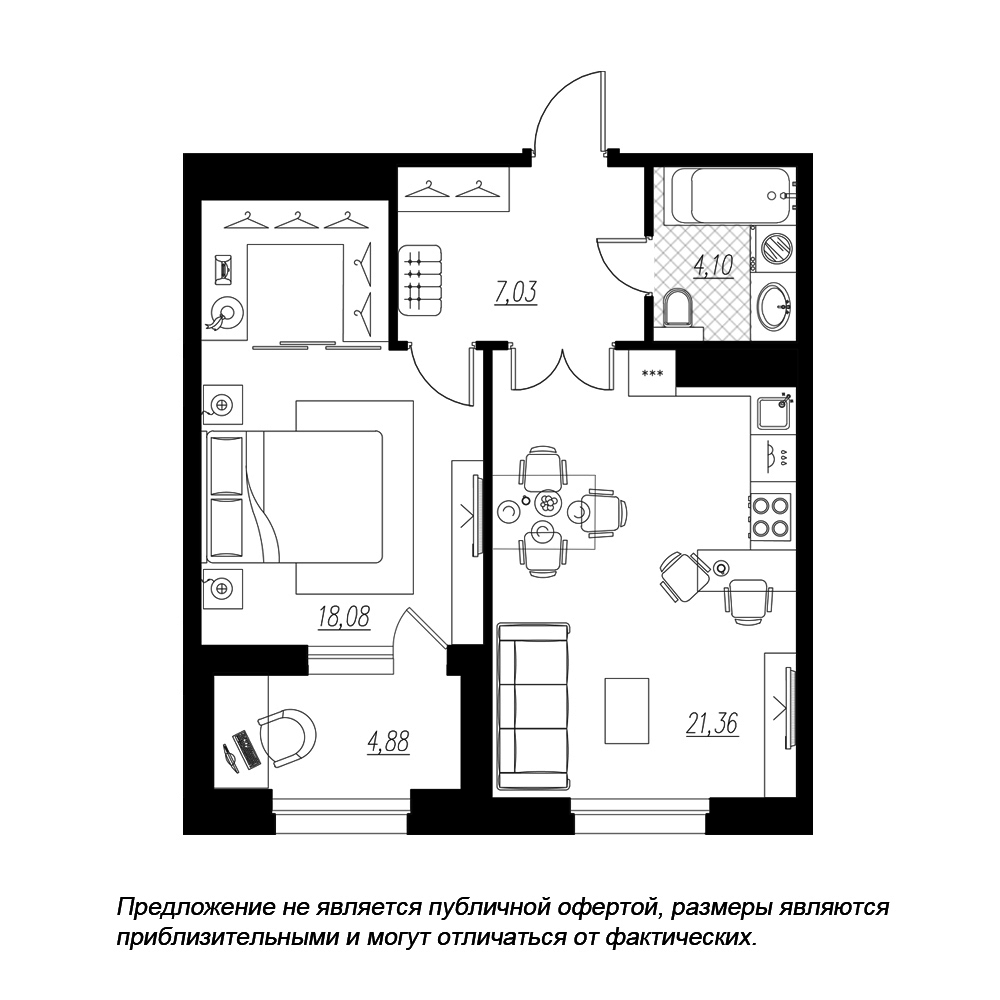 1-комнатная, 53 м² — ЖК ЖК Петровская доминанта