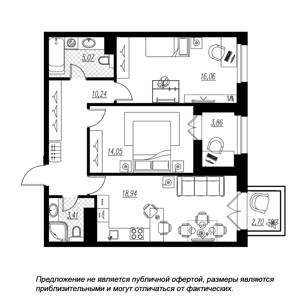 2-комнатная, 71 м² — ЖК ЖК Петровская доминанта