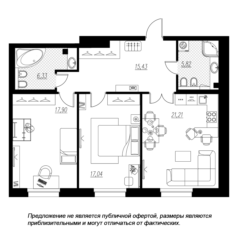 2-комнатная, 84 м² — ЖК ЖК Петровская доминанта