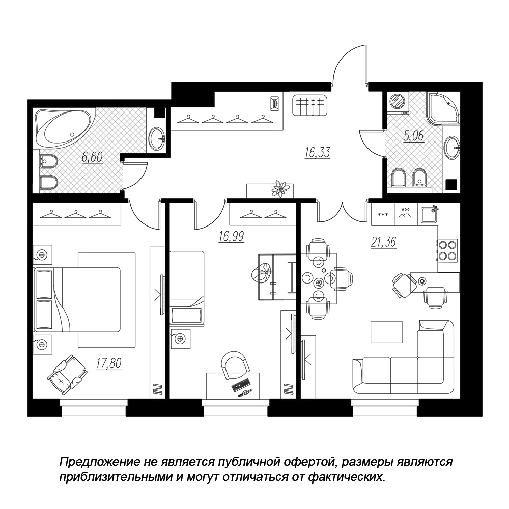 2-комнатная, 84 м² — ЖК ЖК Петровская доминанта