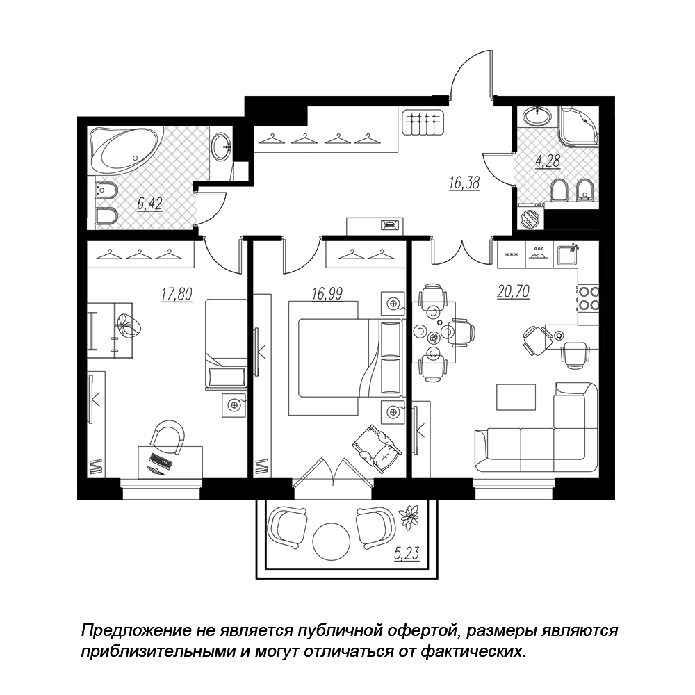 2-комнатная, 84 м² — ЖК ЖК Петровская доминанта