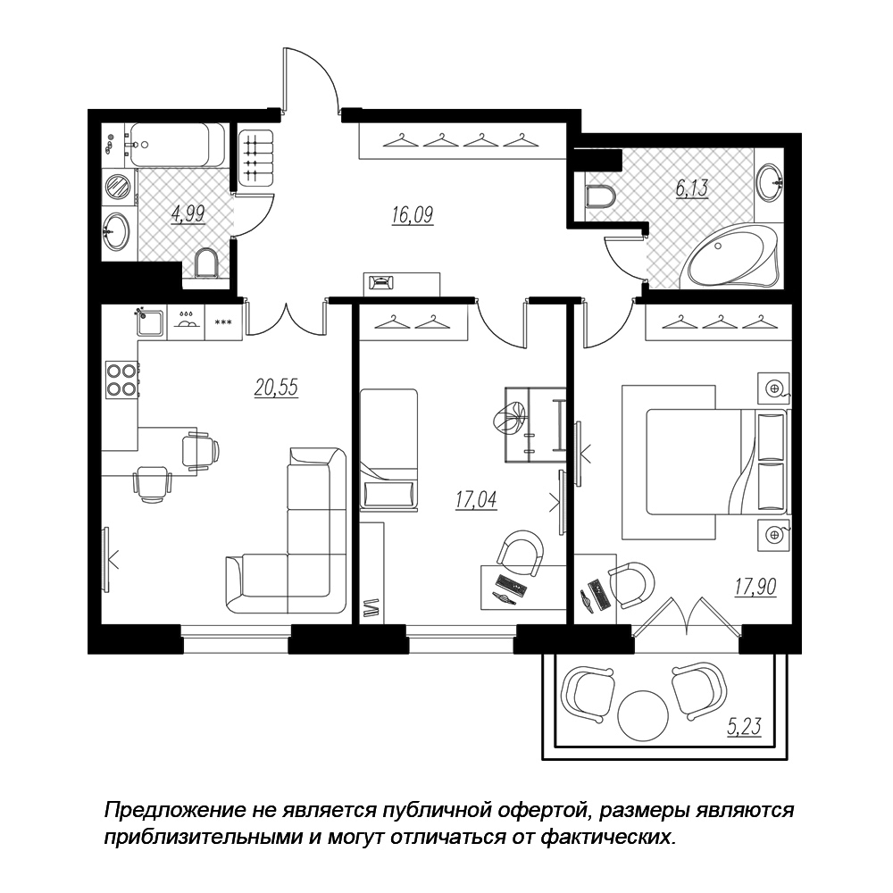 2-комнатная, 84 м² — ЖК ЖК Петровская доминанта