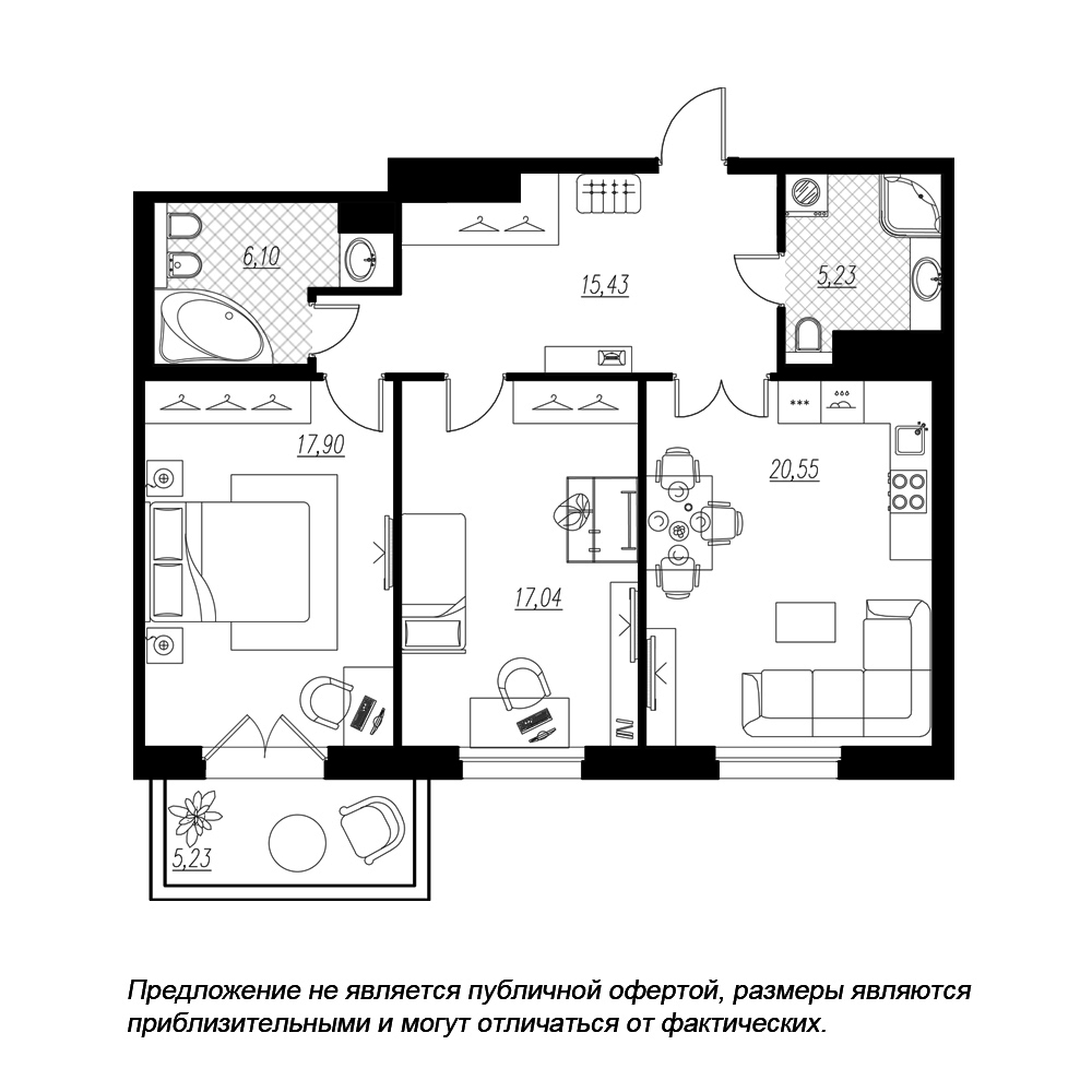 2-комнатная, 84 м² — ЖК ЖК Петровская доминанта