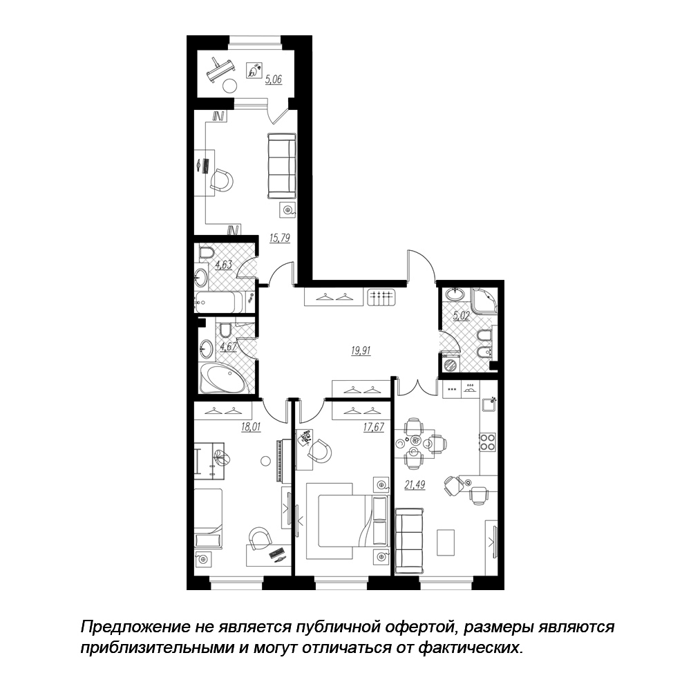 3-комнатная, 110 м² — ЖК ЖК Петровская доминанта