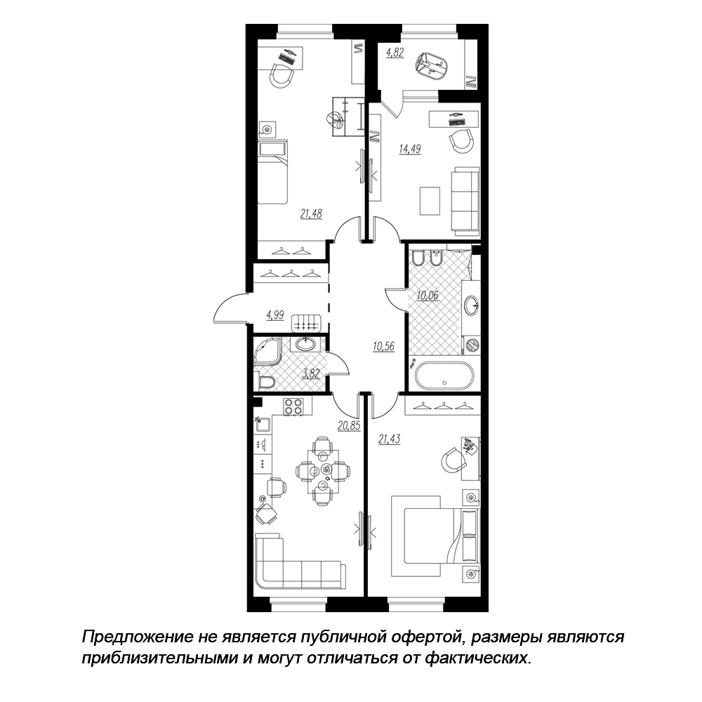 3-комнатная, 110 м² — ЖК ЖК Петровская доминанта