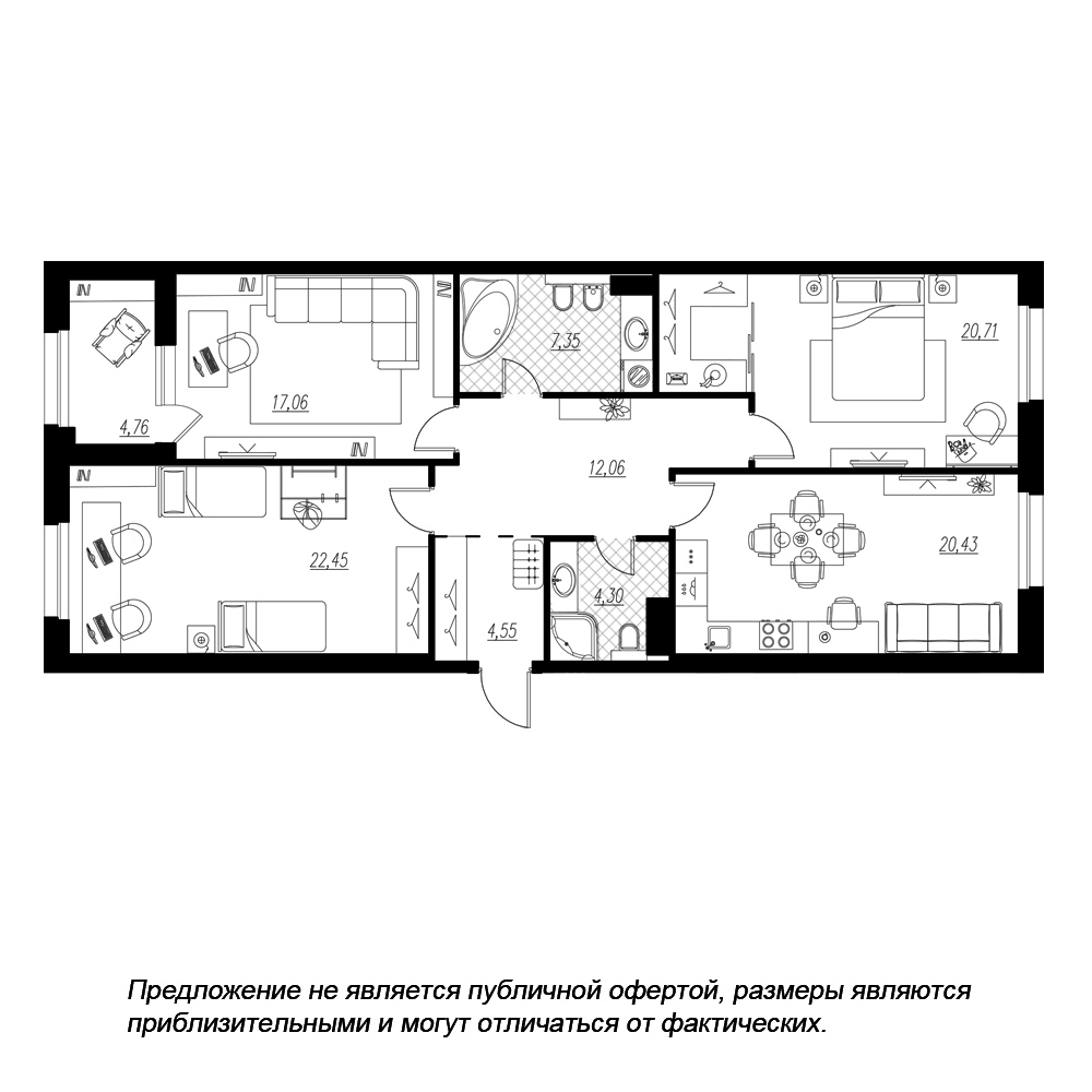 3-комнатная, 111 м² — ЖК ЖК Петровская доминанта