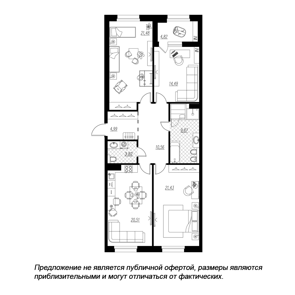 3-комнатная, 110 м² — ЖК ЖК Петровская доминанта