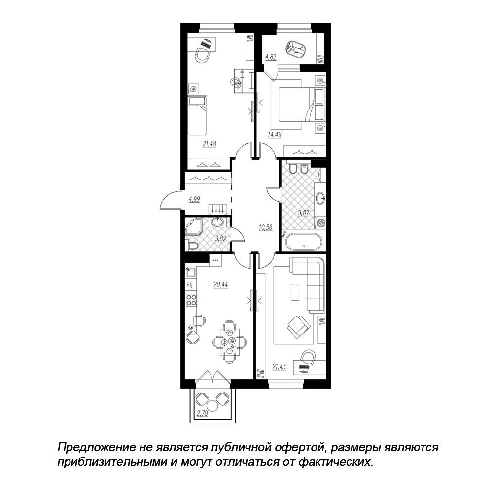 3-комнатная, 110 м² — ЖК ЖК Петровская доминанта