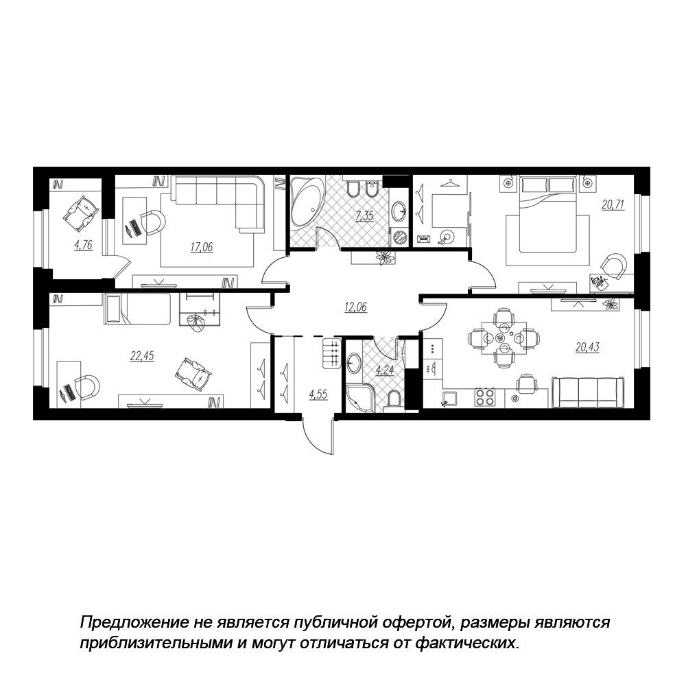 3-комнатная, 111 м² — ЖК ЖК Петровская доминанта