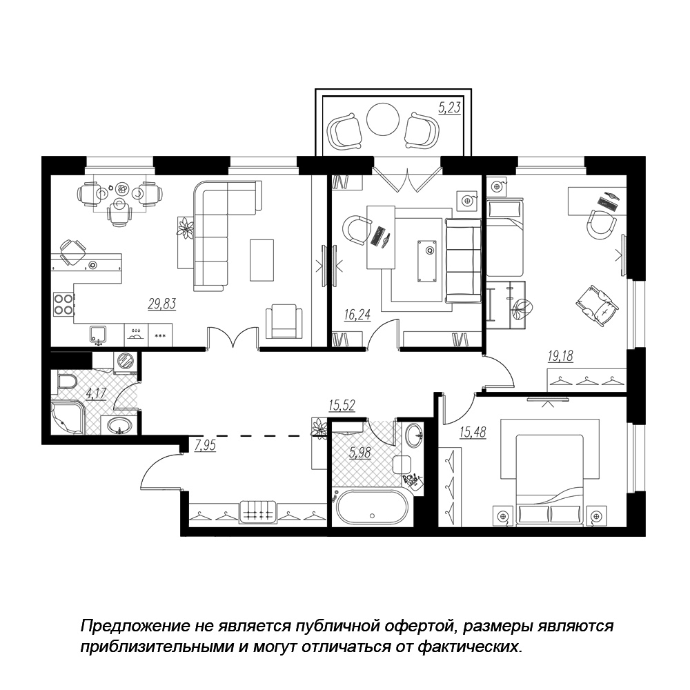 3-комнатная, 116 м² — ЖК ЖК Петровская доминанта