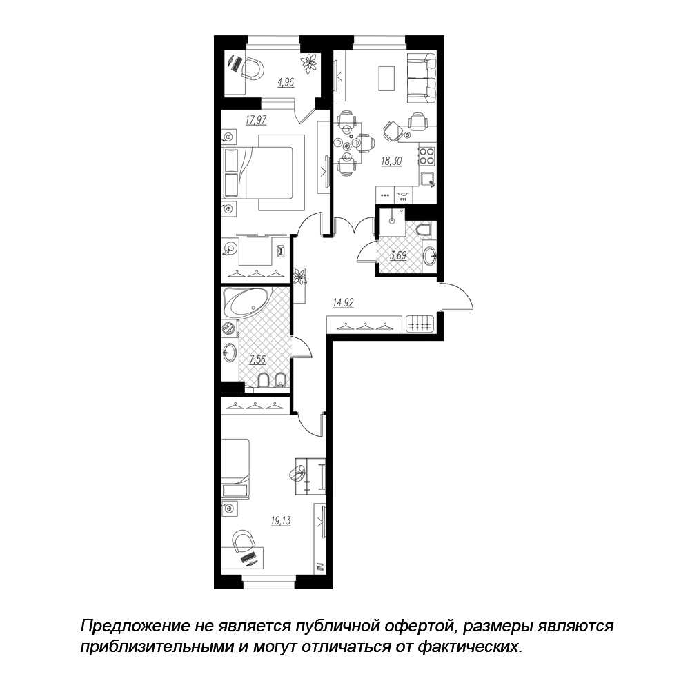 2-комнатная, 84 м² — ЖК ЖК Петровская доминанта
