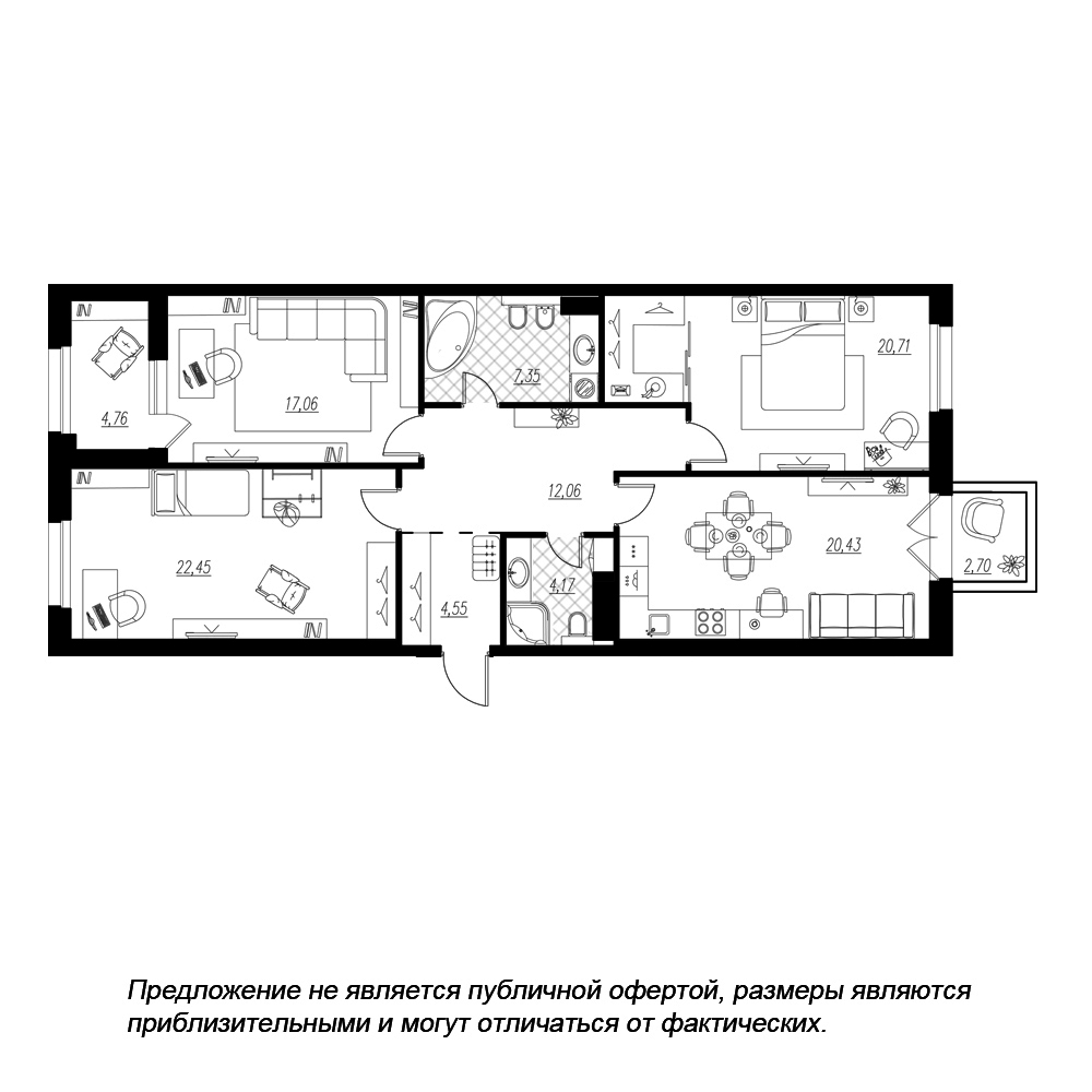 3-комнатная, 112 м² — ЖК ЖК Петровская доминанта