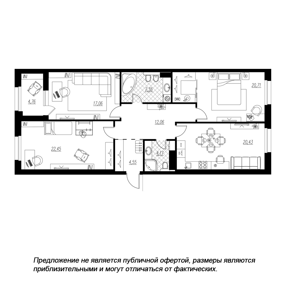 3-комнатная, 111 м² — ЖК ЖК Петровская доминанта