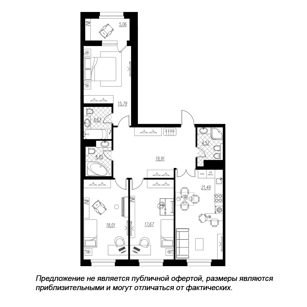 3-комнатная, 109 м² — ЖК ЖК Петровская доминанта