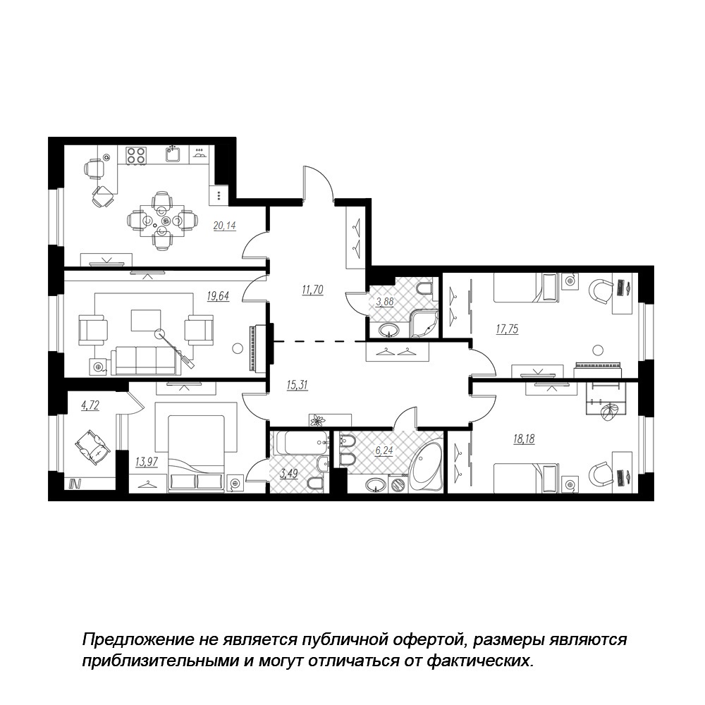 4-комнатная, 133 м² — ЖК ЖК Петровская доминанта