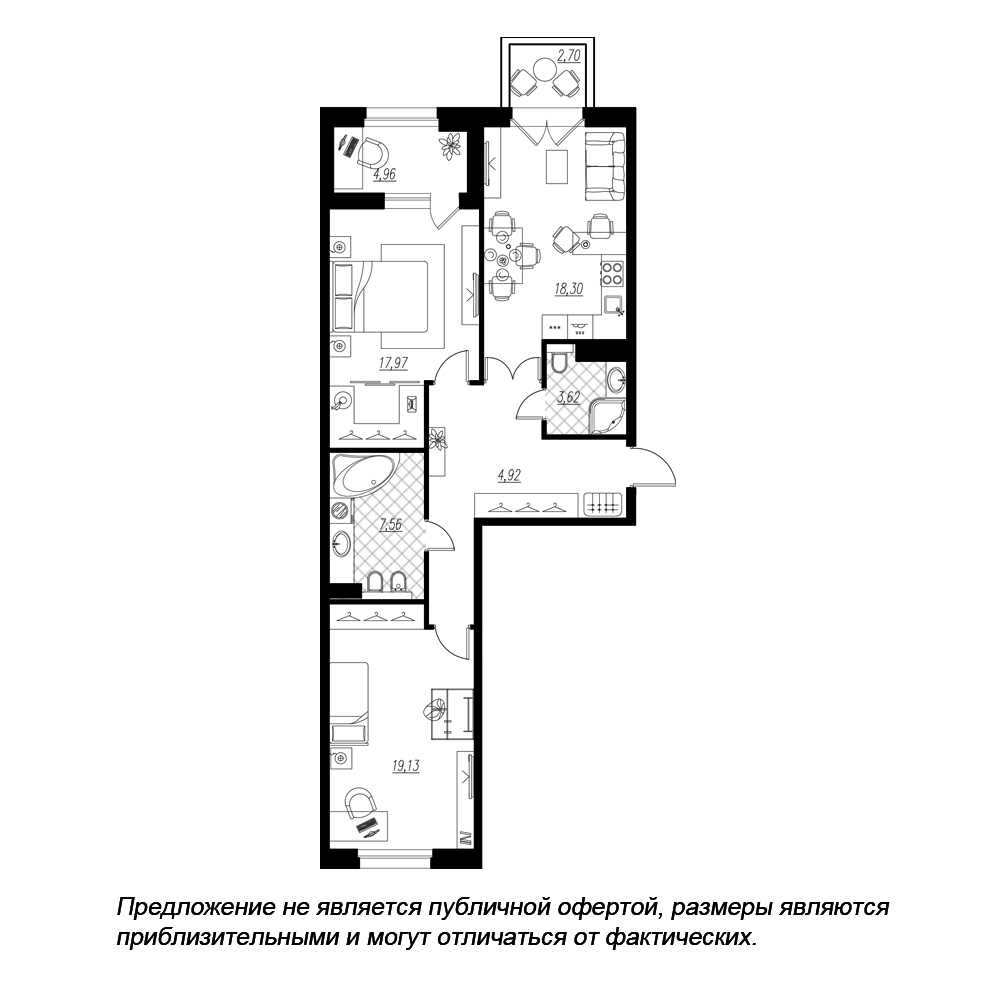 2-комнатная, 85 м² — ЖК ЖК Петровская доминанта