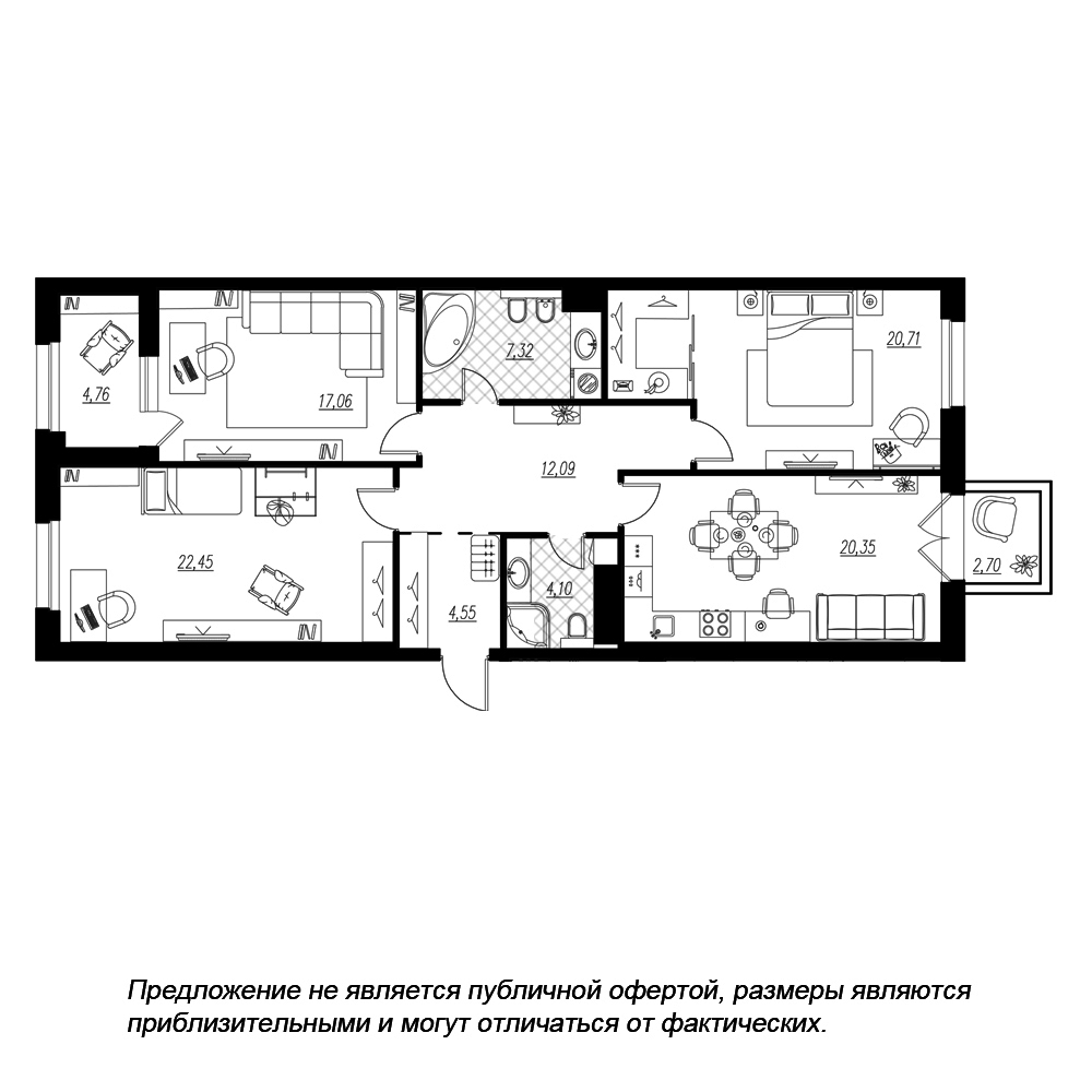 3-комнатная, 112 м² — ЖК ЖК Петровская доминанта