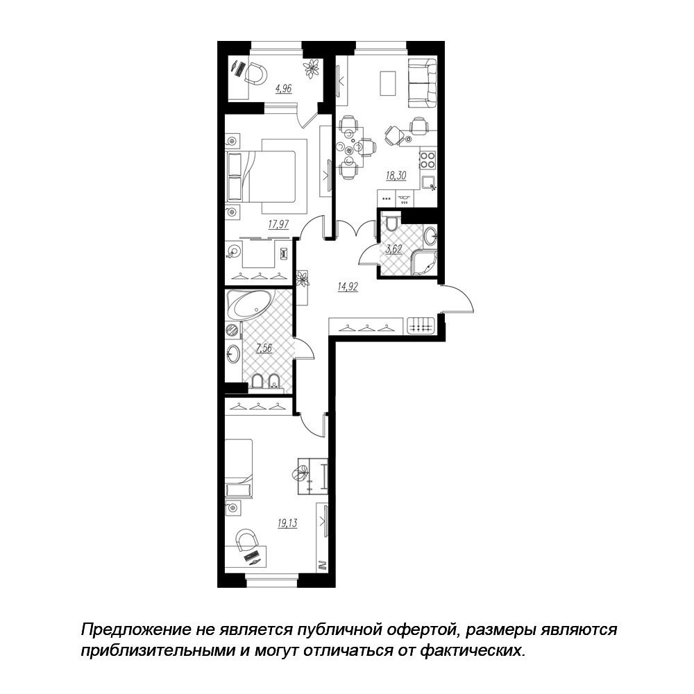 2-комнатная, 84 м² — ЖК ЖК Петровская доминанта