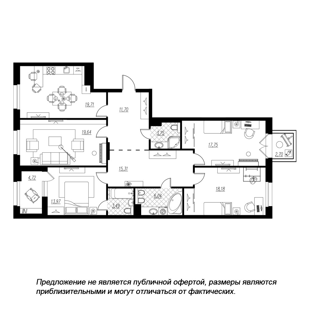 4-комнатная, 133 м² — ЖК ЖК Петровская доминанта