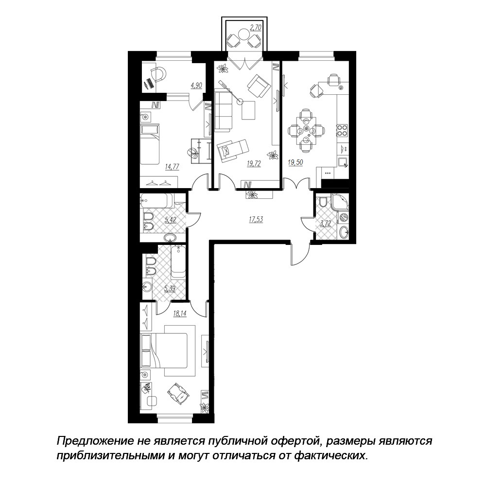 3-комнатная, 107 м² — ЖК ЖК Петровская доминанта