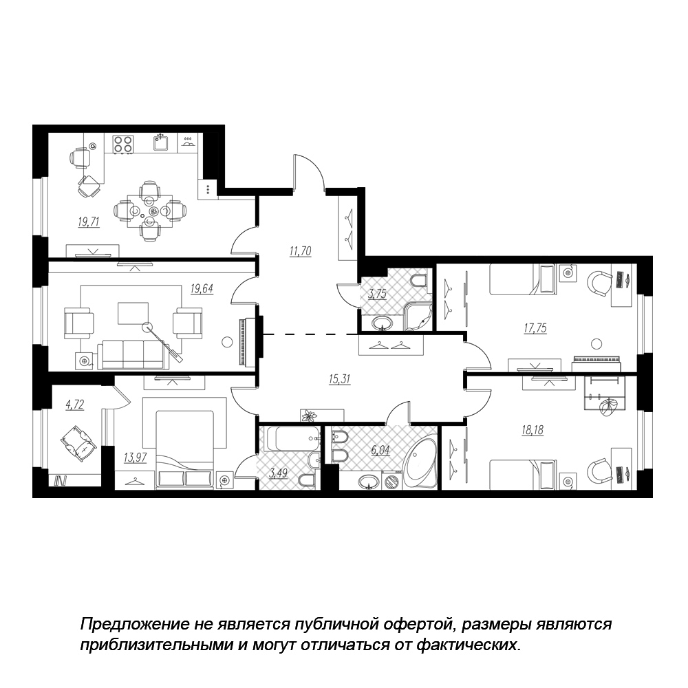 4-комнатная, 132 м² — ЖК ЖК Петровская доминанта