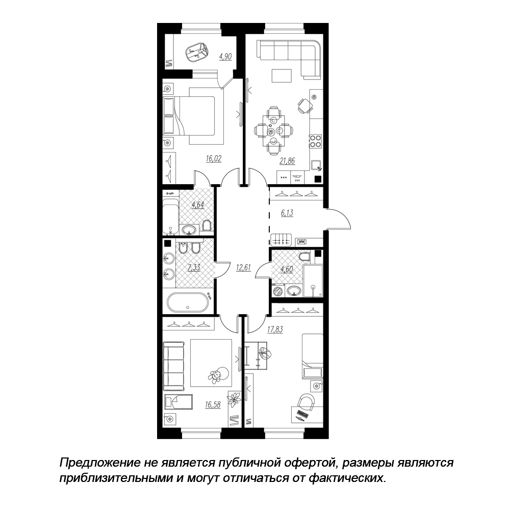 3-комнатная, 110 м² — ЖК ЖК Петровская доминанта