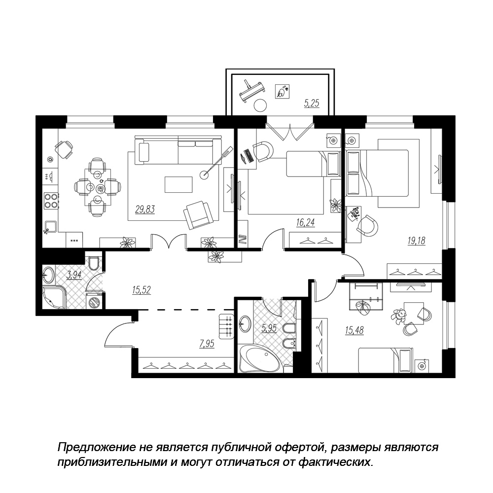 3-комнатная, 116 м² — ЖК ЖК Петровская доминанта