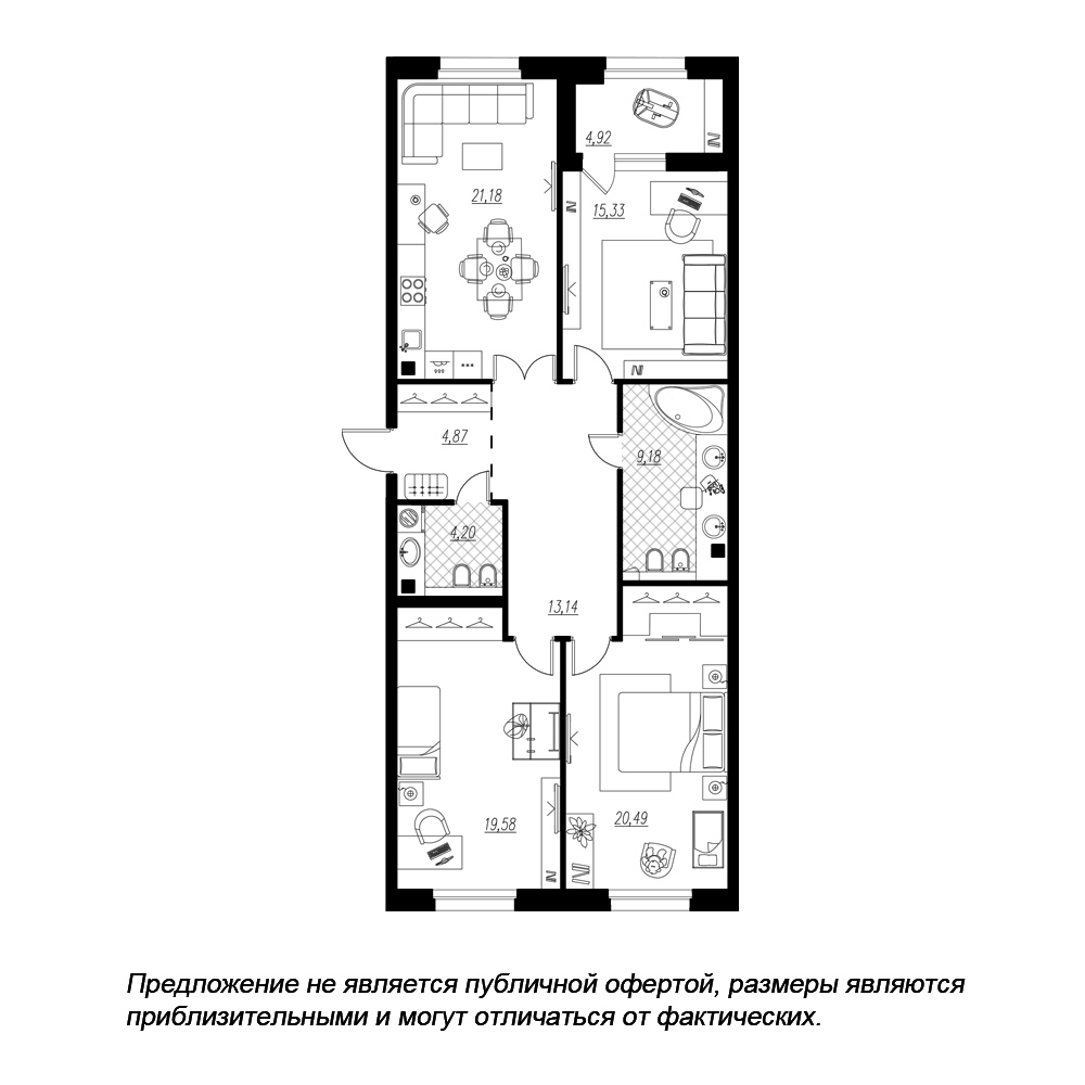 3-комнатная, 110 м² — ЖК ЖК Петровская доминанта