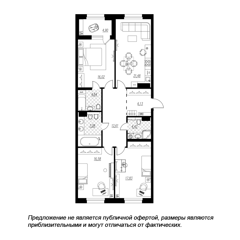 3-комнатная, 109 м² — ЖК ЖК Петровская доминанта