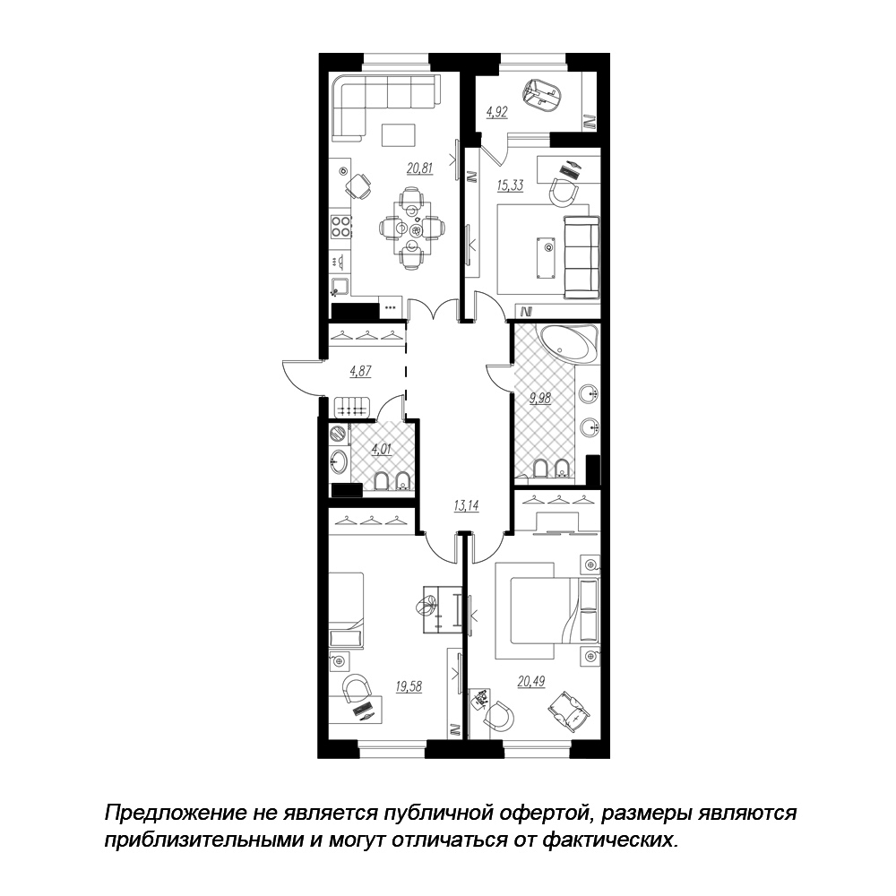 3-комнатная, 110 м² — ЖК ЖК Петровская доминанта
