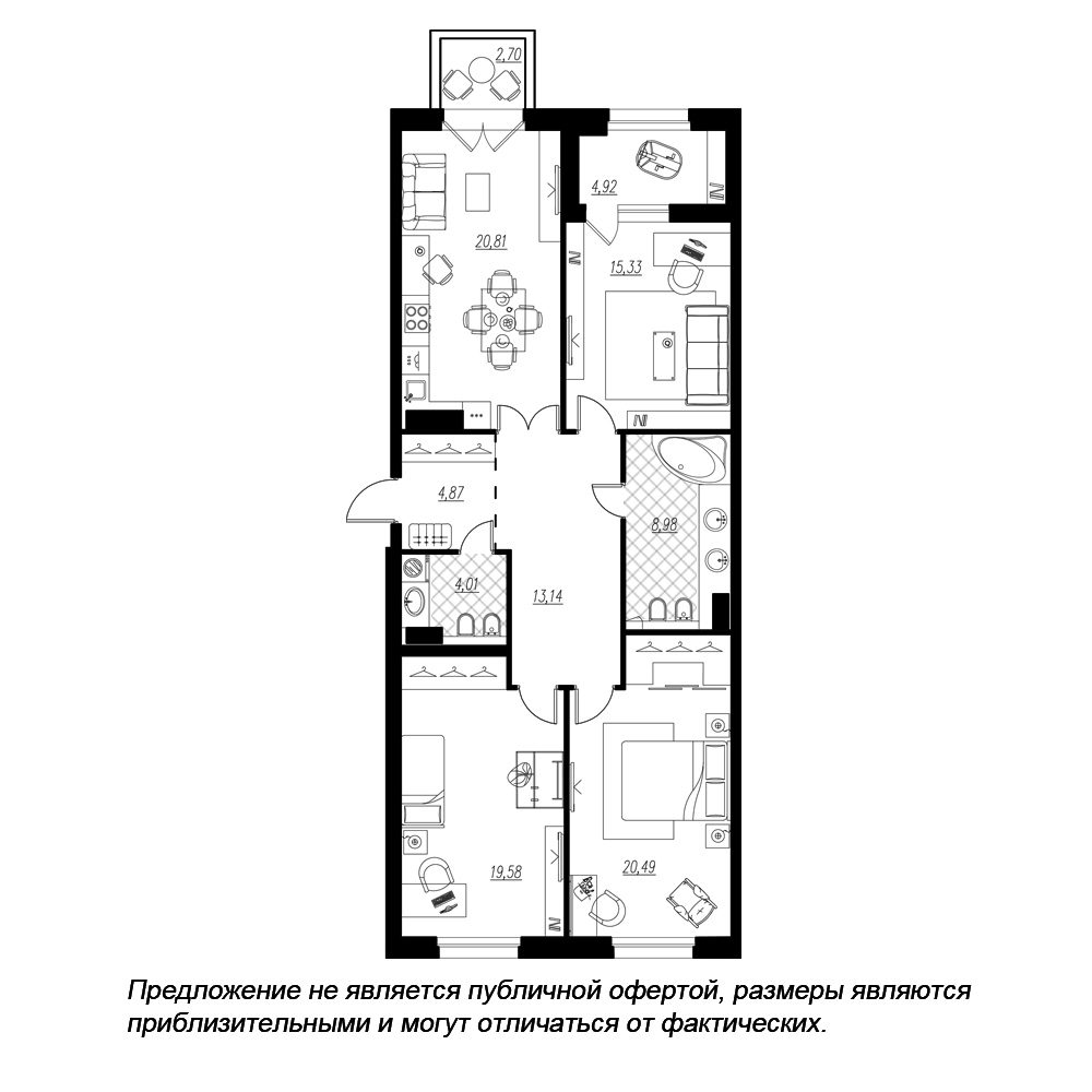 3-комнатная, 110 м² — ЖК ЖК Петровская доминанта